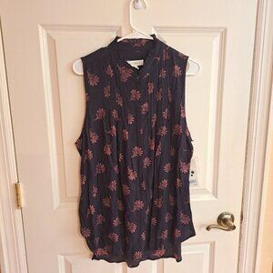 New Treasure & Bond Size L Floral Print Blouse Navy/Lavender NWT